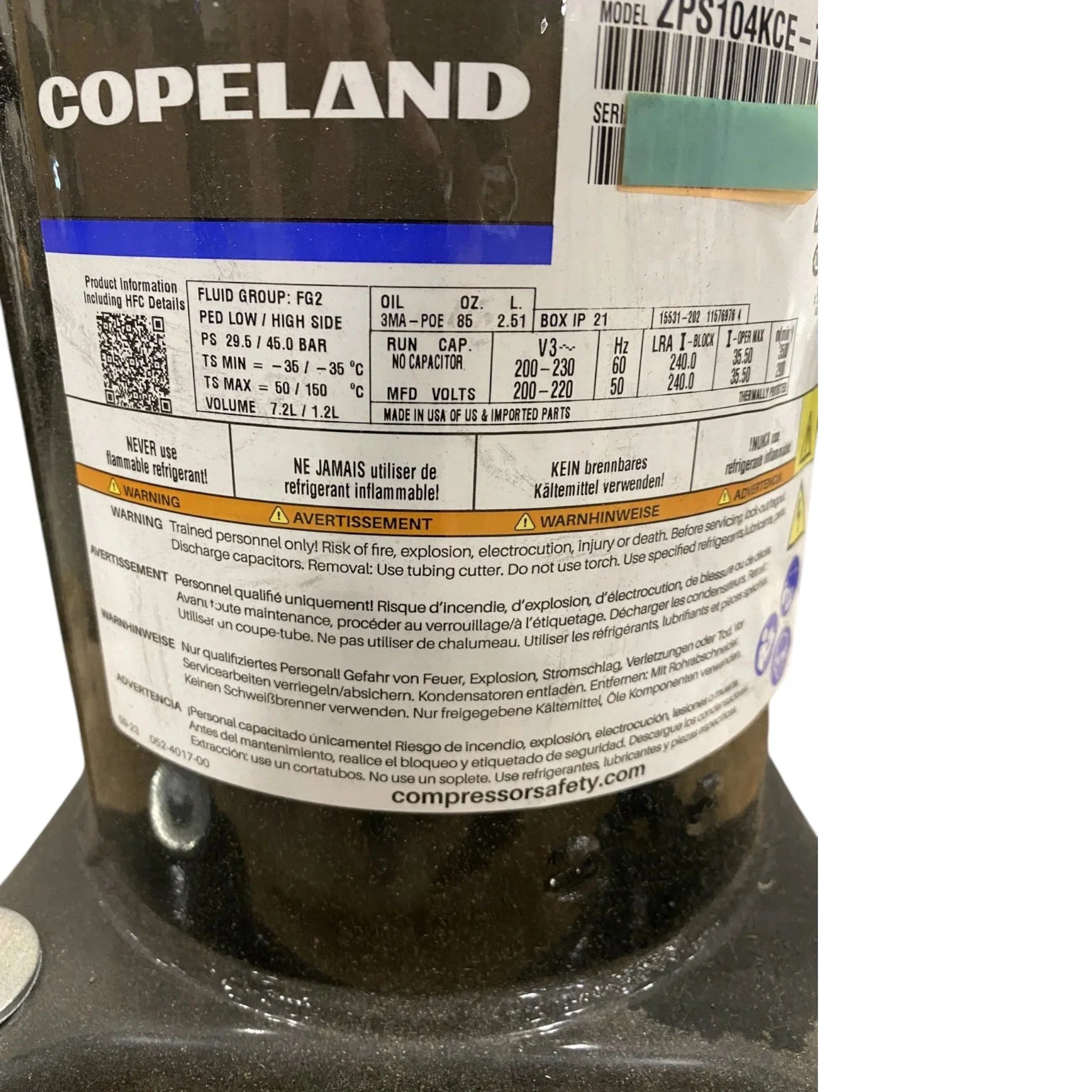 ZPS104KCETF5950 Genuine Copeland Hermetic Scroll Compressor