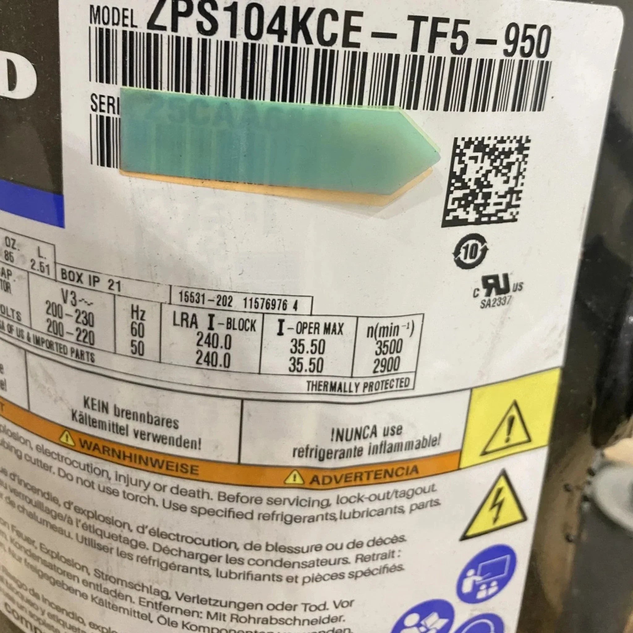 ZPS104KCETF5950 Genuine Copeland Hermetic Scroll Compressor