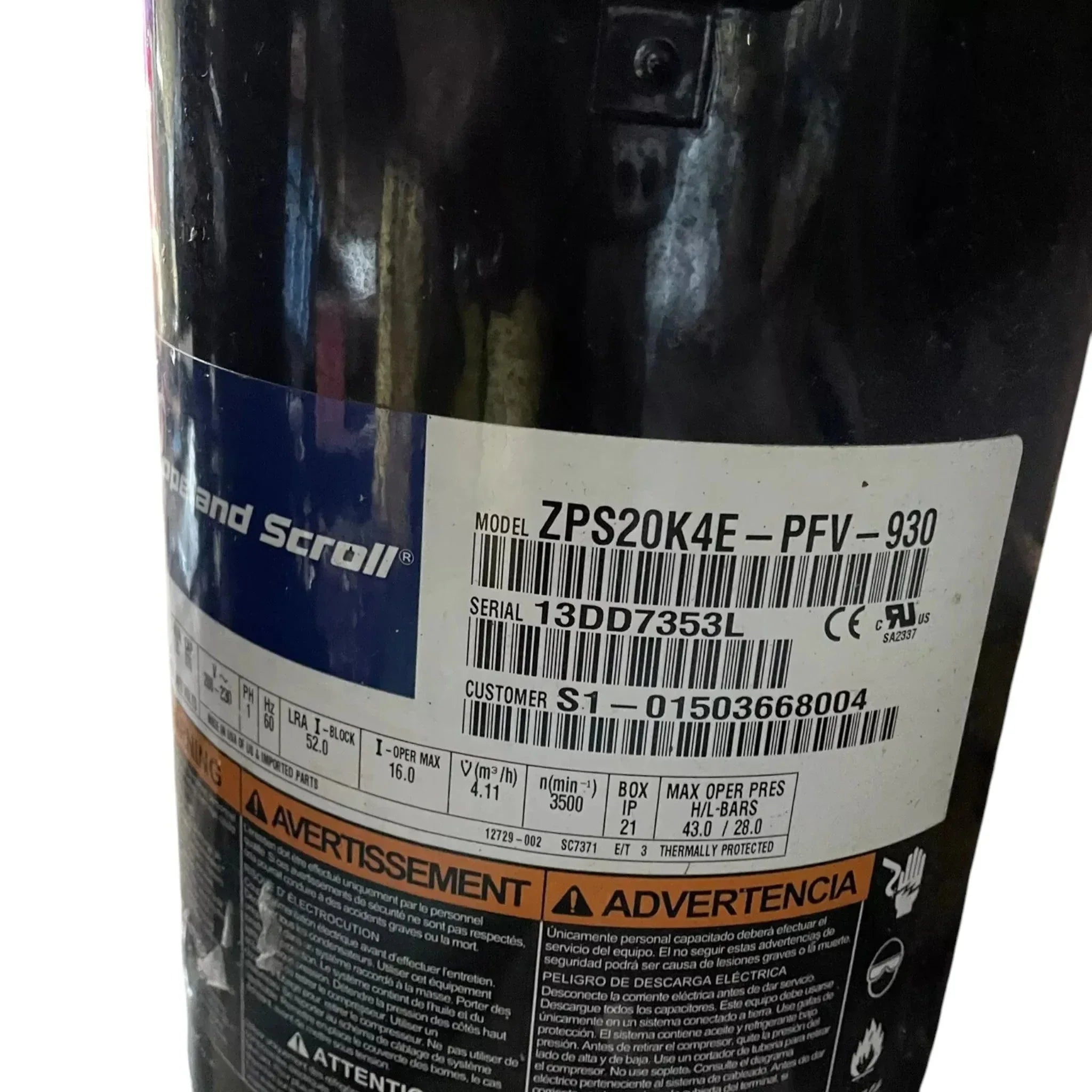 ZPS20K4EPFV930 Copeland Scroll Compressor