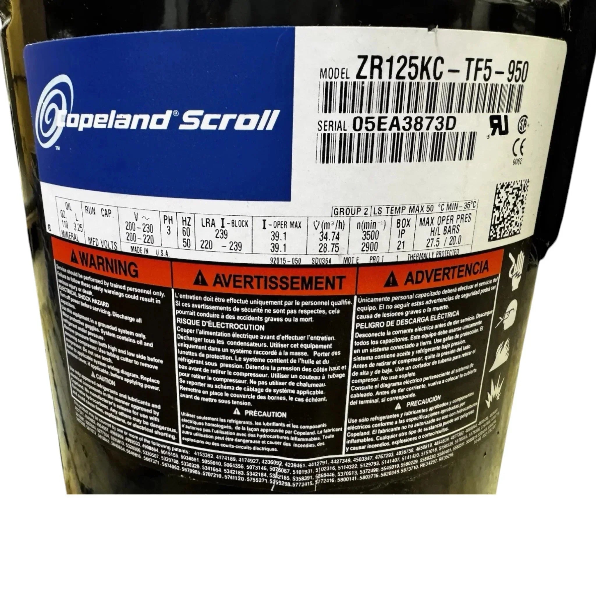 ZR125KCTF5950 Genuine Copeland Scroll Compressor