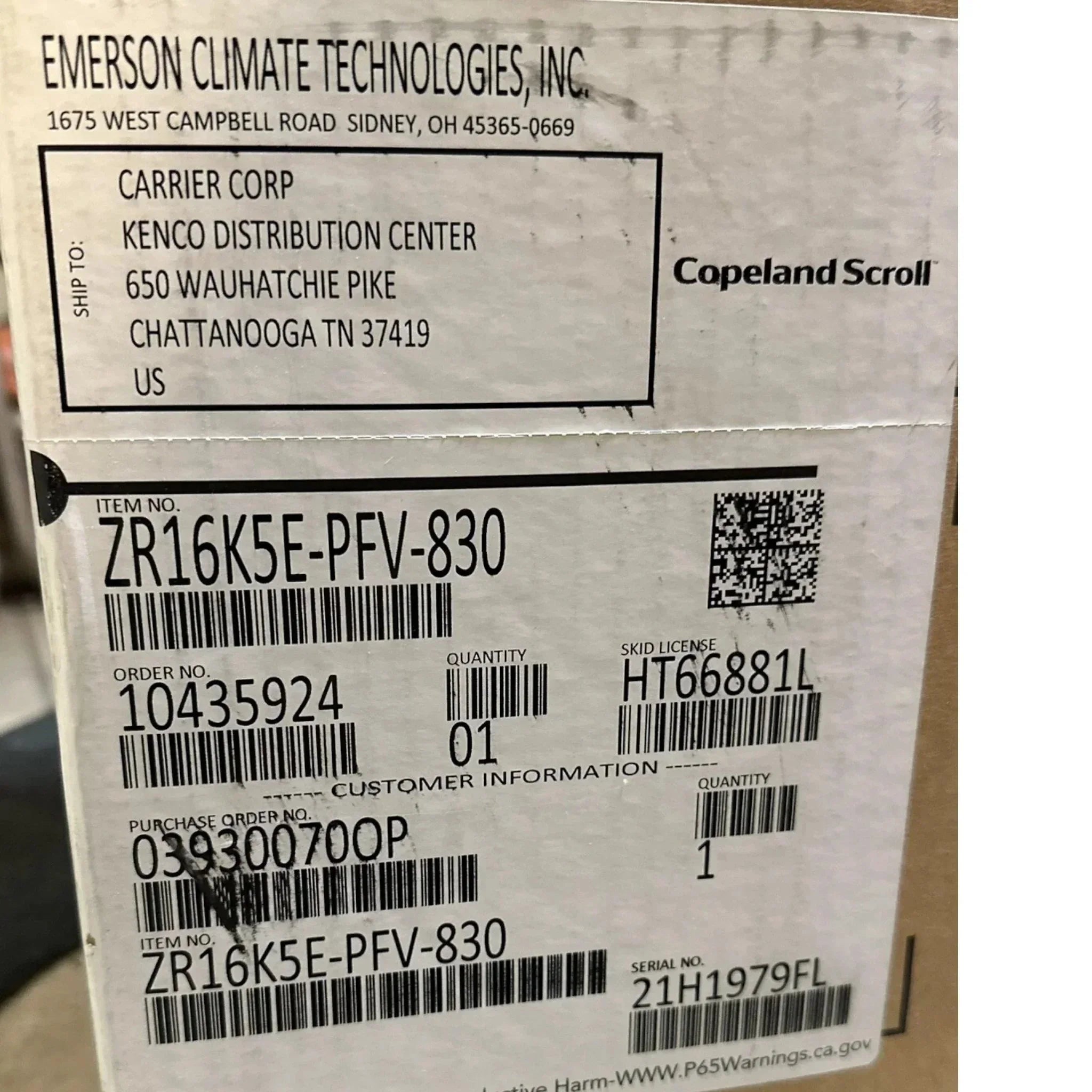 ZR16K5EPFV830 Genuine Copeland Scroll Compressor