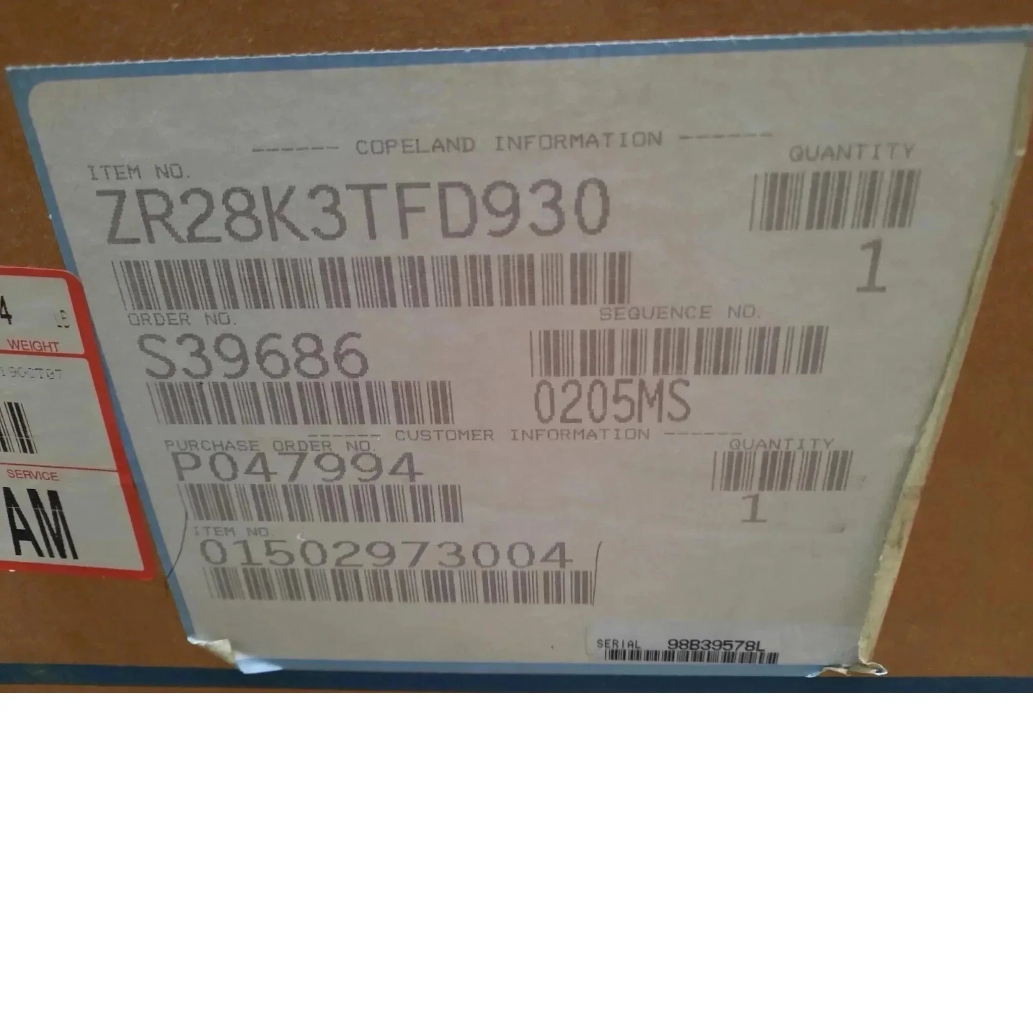 ZR28K3TFD930 Genuine Copeland Scroll Compressor 460V