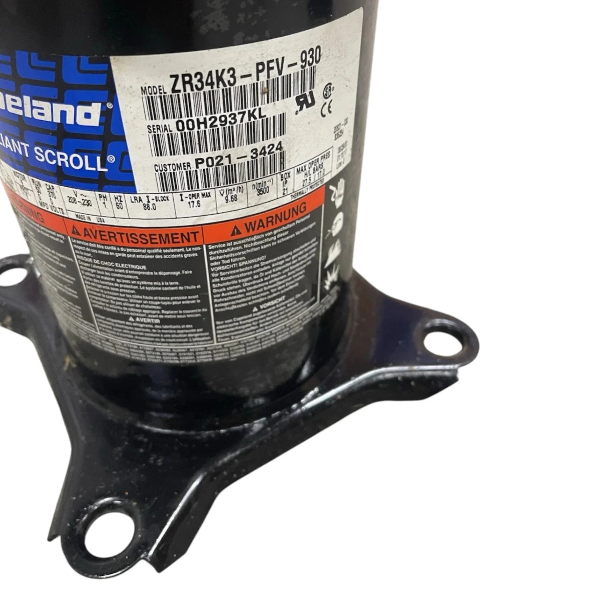 ZR34K3-PFV-930 Copeland Scroll Compressor