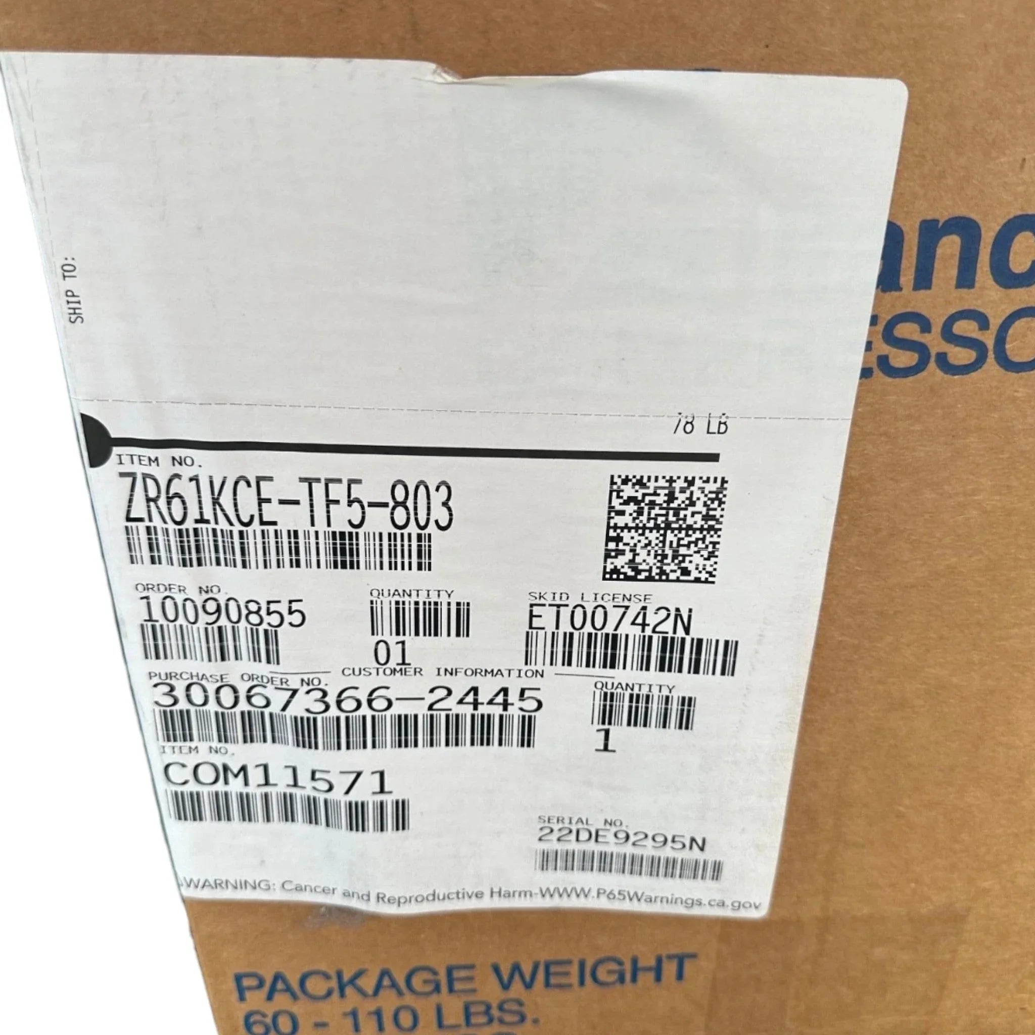 ZR61KCETFD803 Genuine Copeland Scroll Compressor